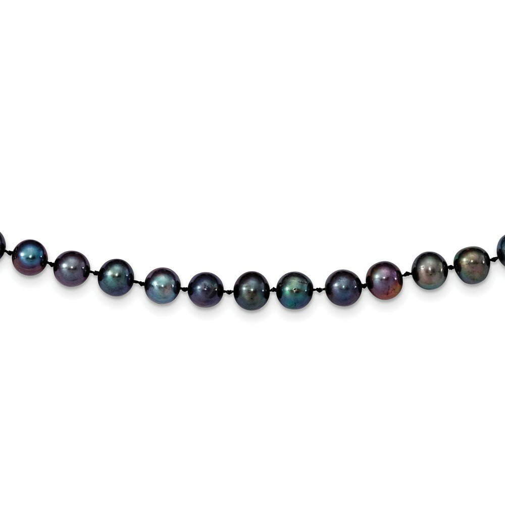 14K Yellow Gold 8-9mm Black Near Round Fresh Water Cultured Pearl Necklace