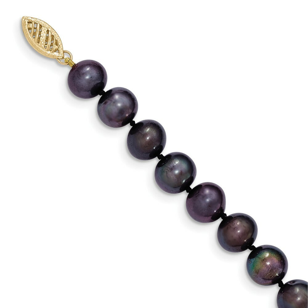 14K Yellow Gold 8-9mm Black Near Round Fresh Water Cultured Pearl Necklace