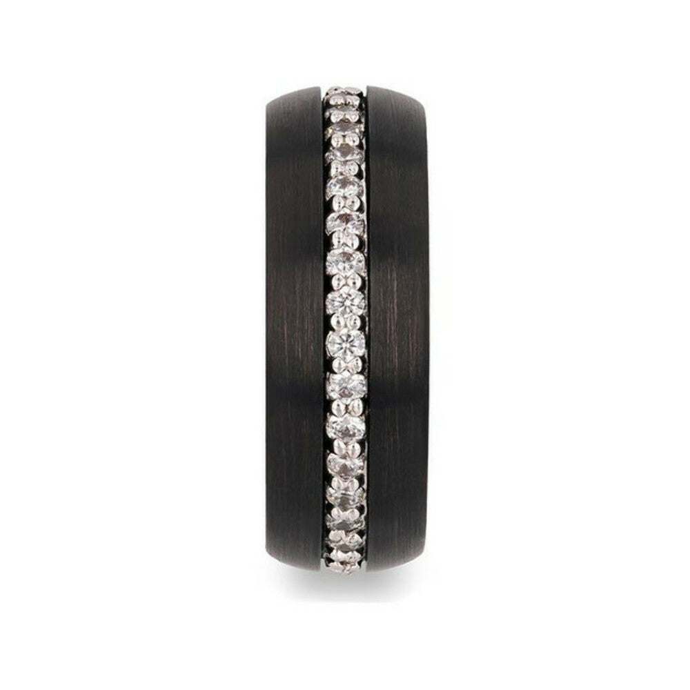 Mens White Sapphires Black Tungsten Finish Wedding Band - Domed Brushed - 8mm Wide - Style name: TSAR