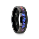 Load image into Gallery viewer, Mens Black Tungsten Crushed Alexandrite and Dark Blue &amp; Purple Crushed Goldstone Wedding Ring - Domed Polished Fit - 4mm 8mm Wide - Style name: COSMIC
