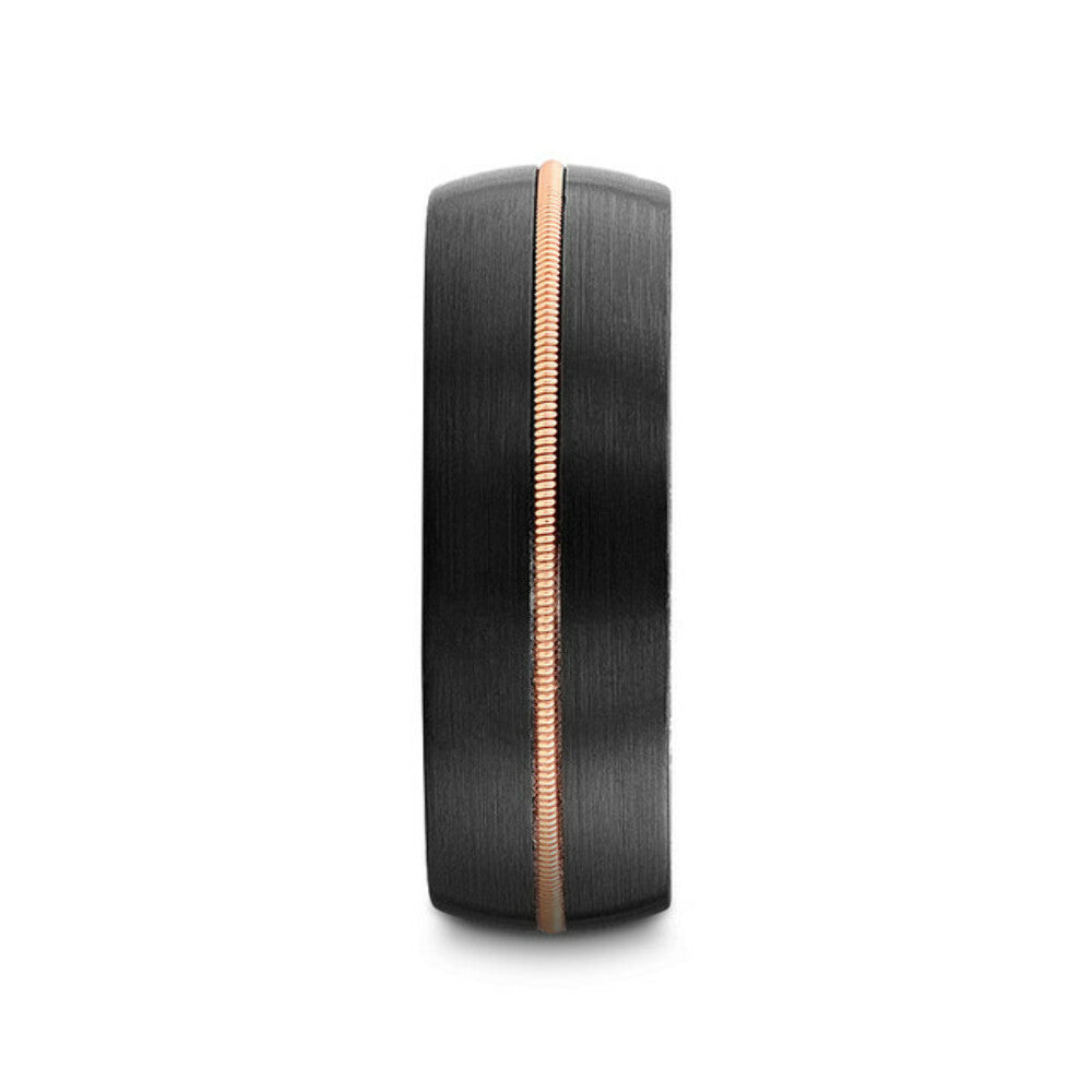 Mens Black Tungsten with Brass Guitar String and Whiskey Barrel Inner Sleeve Wedding Ring - 8mm Wide - Style name: CHORDAL