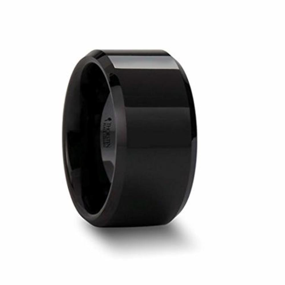 CITAR Beveled Polish Finished Black Ceramic Wedding Ring 4mm - 12mm Wide Wedding Band