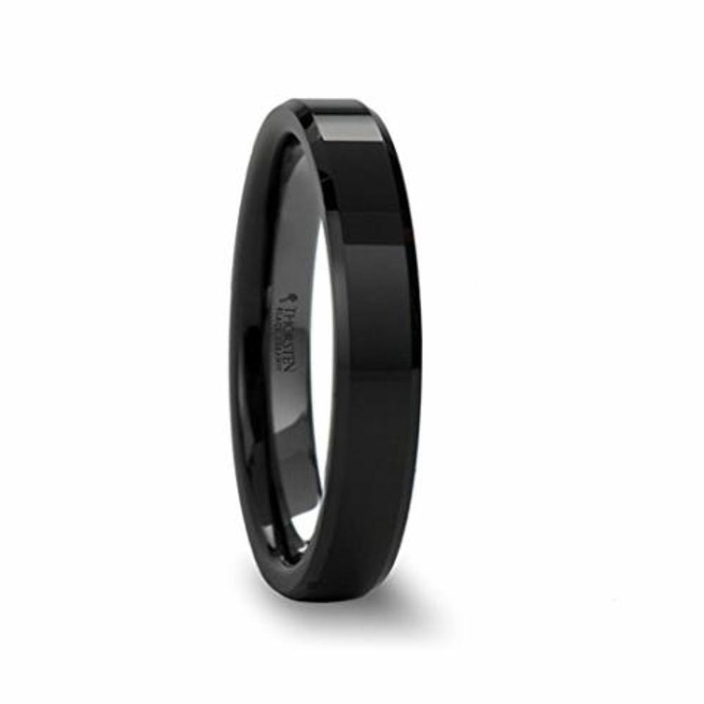 CITAR Beveled Polish Finished Black Ceramic Wedding Ring 4mm - 12mm Wide Wedding Band