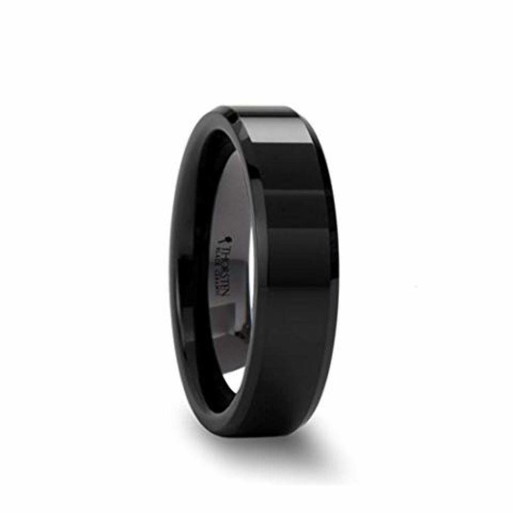 CITAR Beveled Polish Finished Black Ceramic Wedding Ring 4mm - 12mm Wide Wedding Band