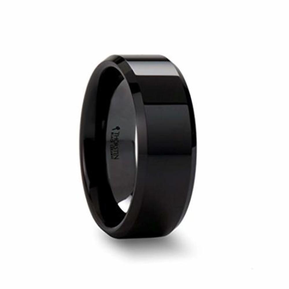 CITAR Beveled Polish Finished Black Ceramic Wedding Ring 4mm - 12mm Wide Wedding Band
