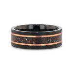 Load image into Gallery viewer, Mens Black/Rose Hammered Tungsten Carbide Dinosaur Bones and Meteorite Wedding Ring - 8mm Wide - Style name: INFERNO
