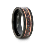 Load image into Gallery viewer, Mens Black/Rose Hammered Tungsten Carbide Dinosaur Bones and Meteorite Wedding Ring - 8mm Wide - Style name: INFERNO
