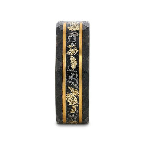 Mens Black Tungsten Meteorite Inlay Wedding Ring - 8mm Wide - Style name: INFINIA