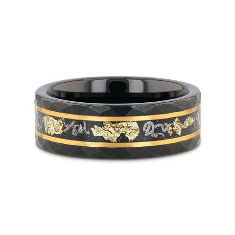 Mens Black Tungsten Meteorite Inlay Wedding Ring - 8mm Wide - Style name: INFINIA