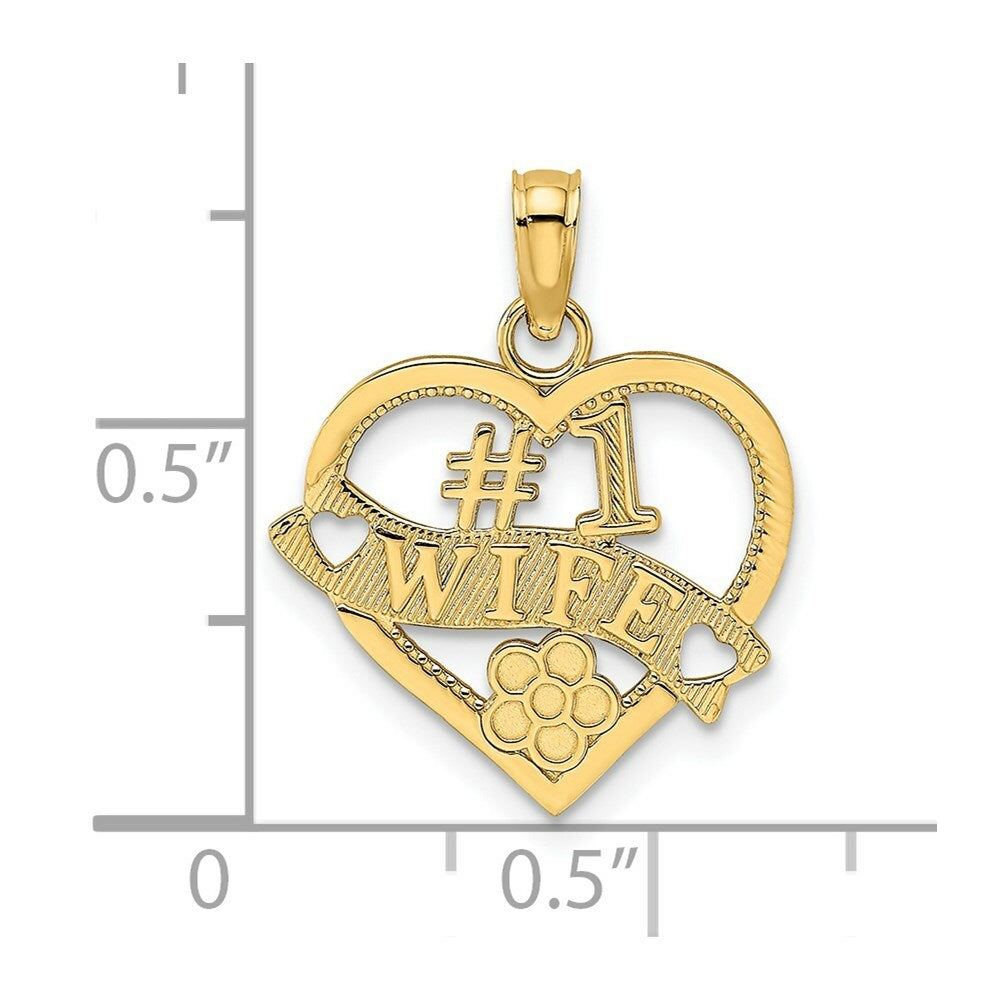 14K Yellow Gold #1 Wife Heart Charm Pendant
