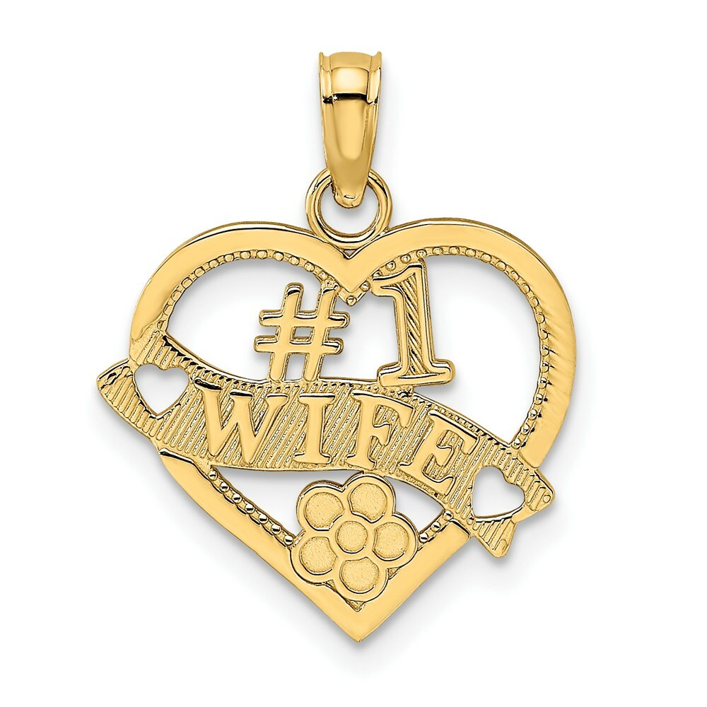 14K Yellow Gold #1 Wife Heart Charm Pendant
