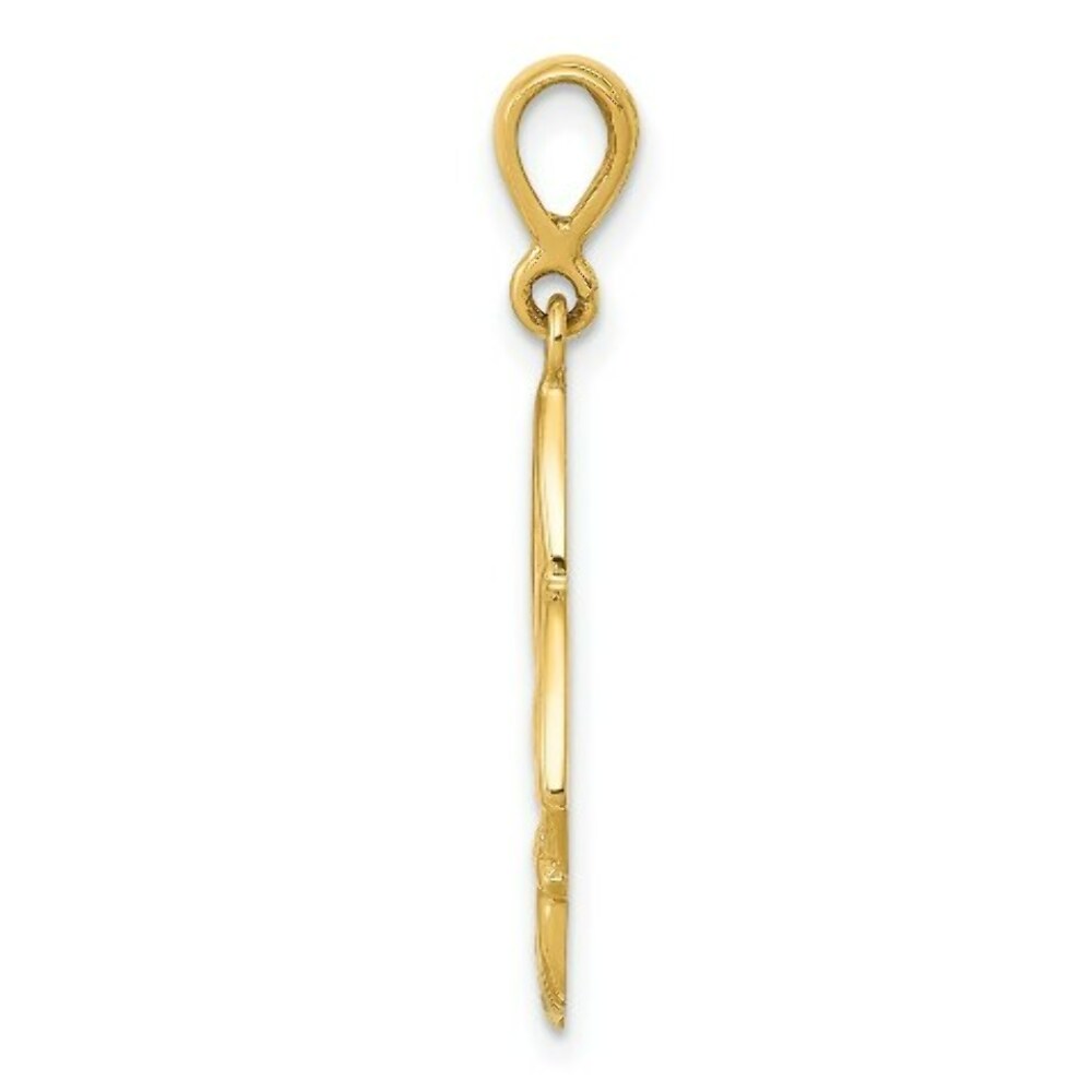 14K Yellow Gold Rhodium Diamond-cut Claddagh Pendant 30mm length