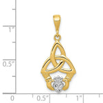 Load image into Gallery viewer, 14K Yellow Gold Rhodium Diamond-cut Claddagh Pendant 30mm length
