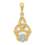 Load image into Gallery viewer, 14K Yellow Gold Rhodium Diamond-cut Claddagh Pendant 30mm length
