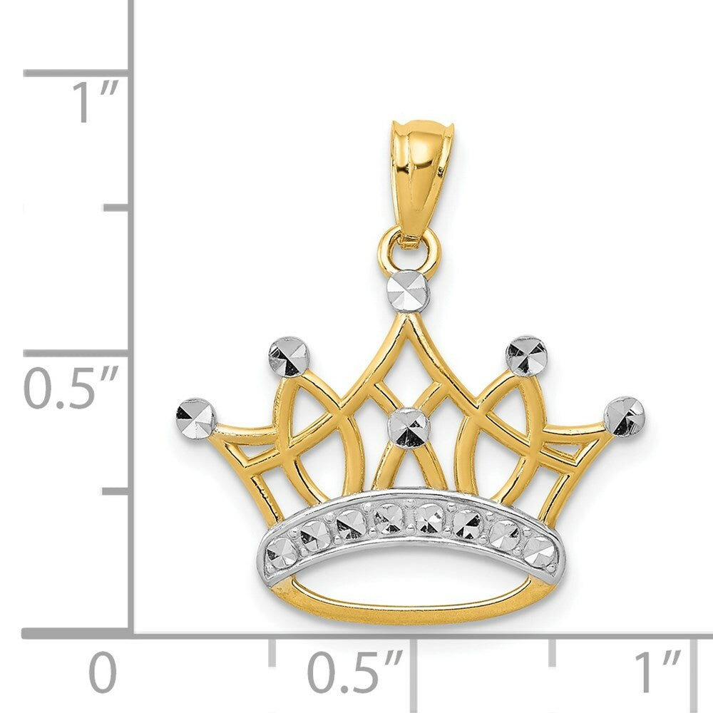 14K Yellow Gold and Rhodium Crown Pendant