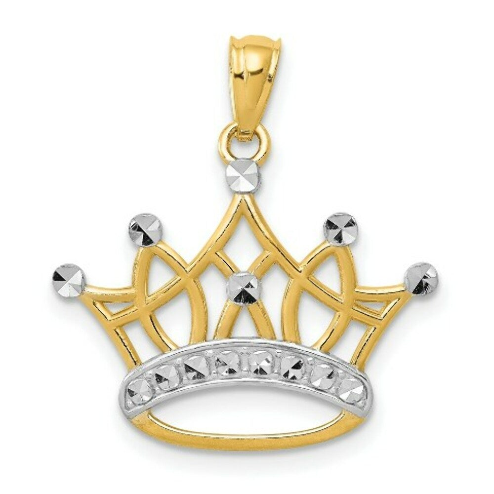 14K Yellow Gold and Rhodium Crown Pendant