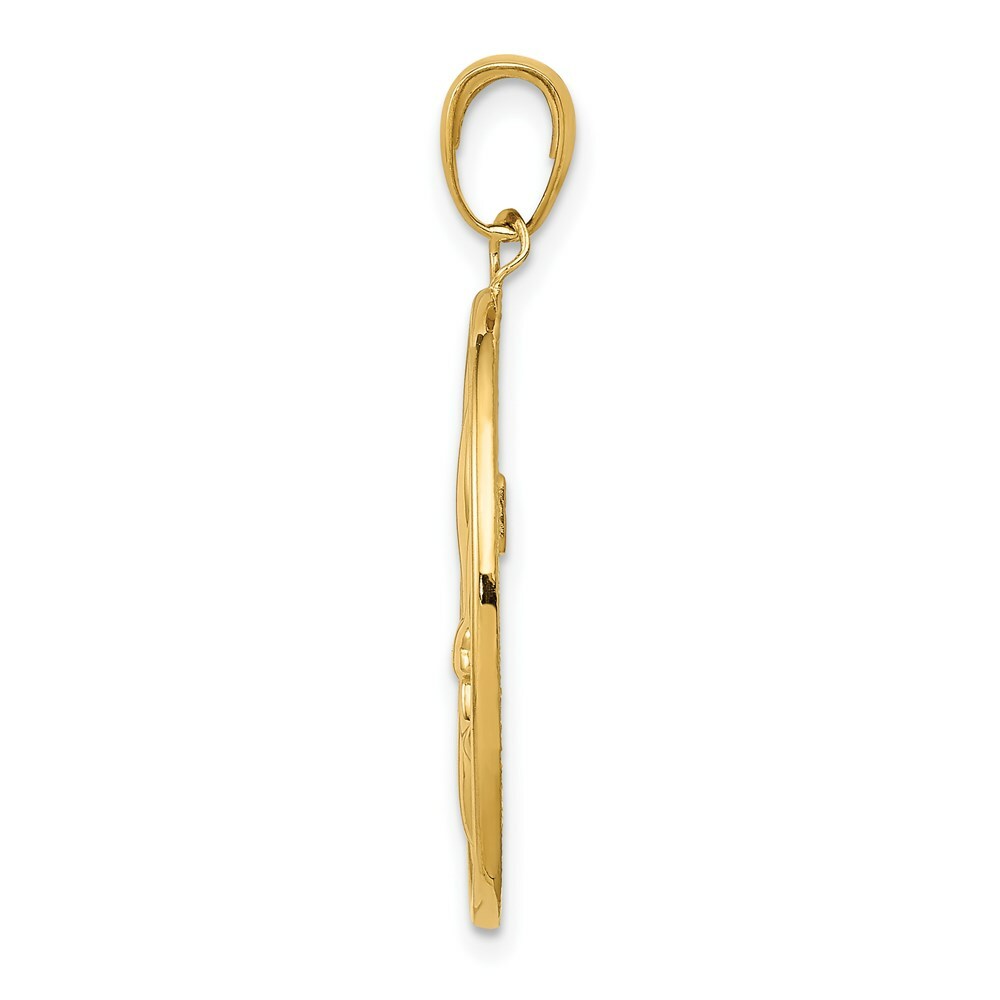 14K Yellow Gold Fleur-De-Lis on Oval Disk Pendant