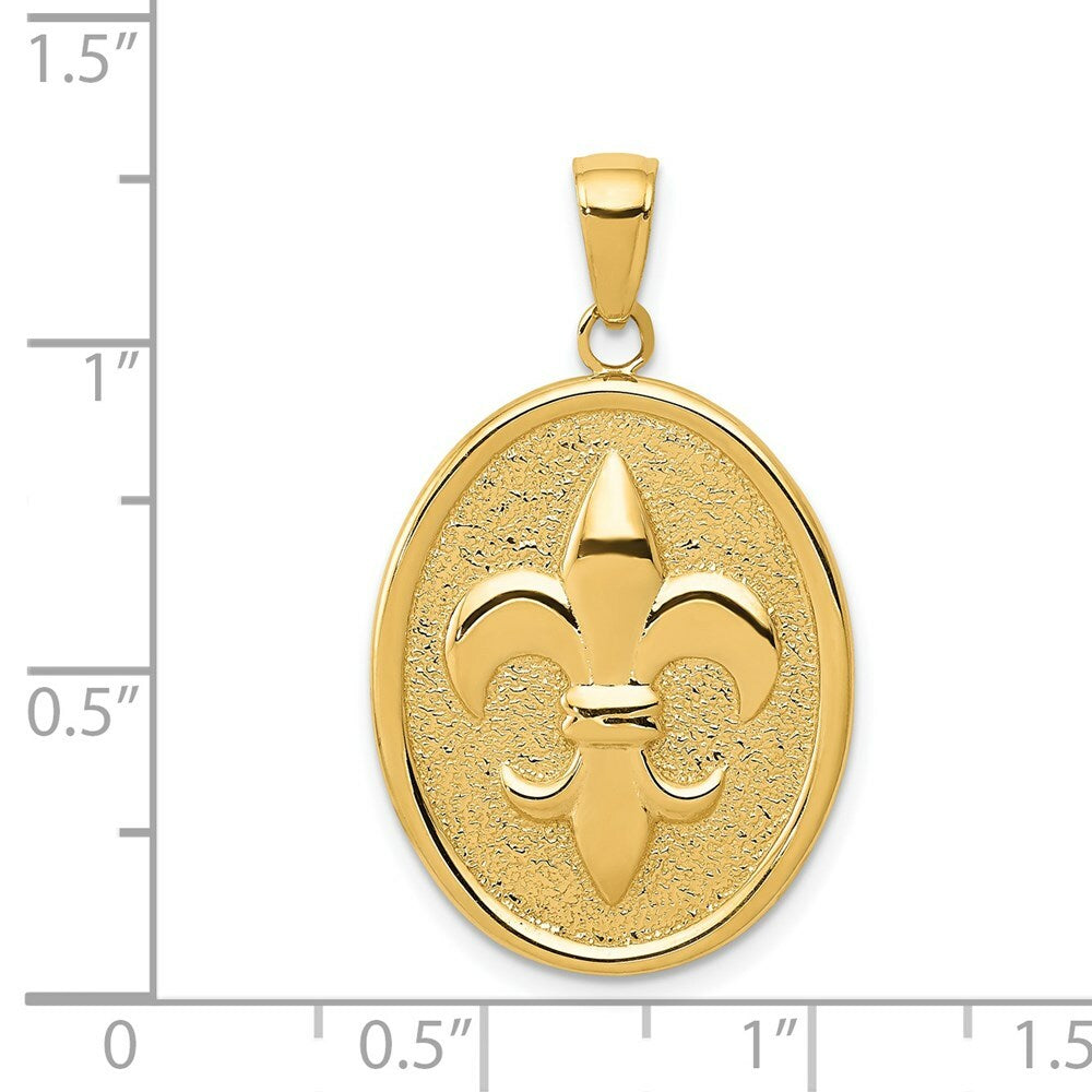 14K Yellow Gold Fleur-De-Lis on Oval Disk Pendant