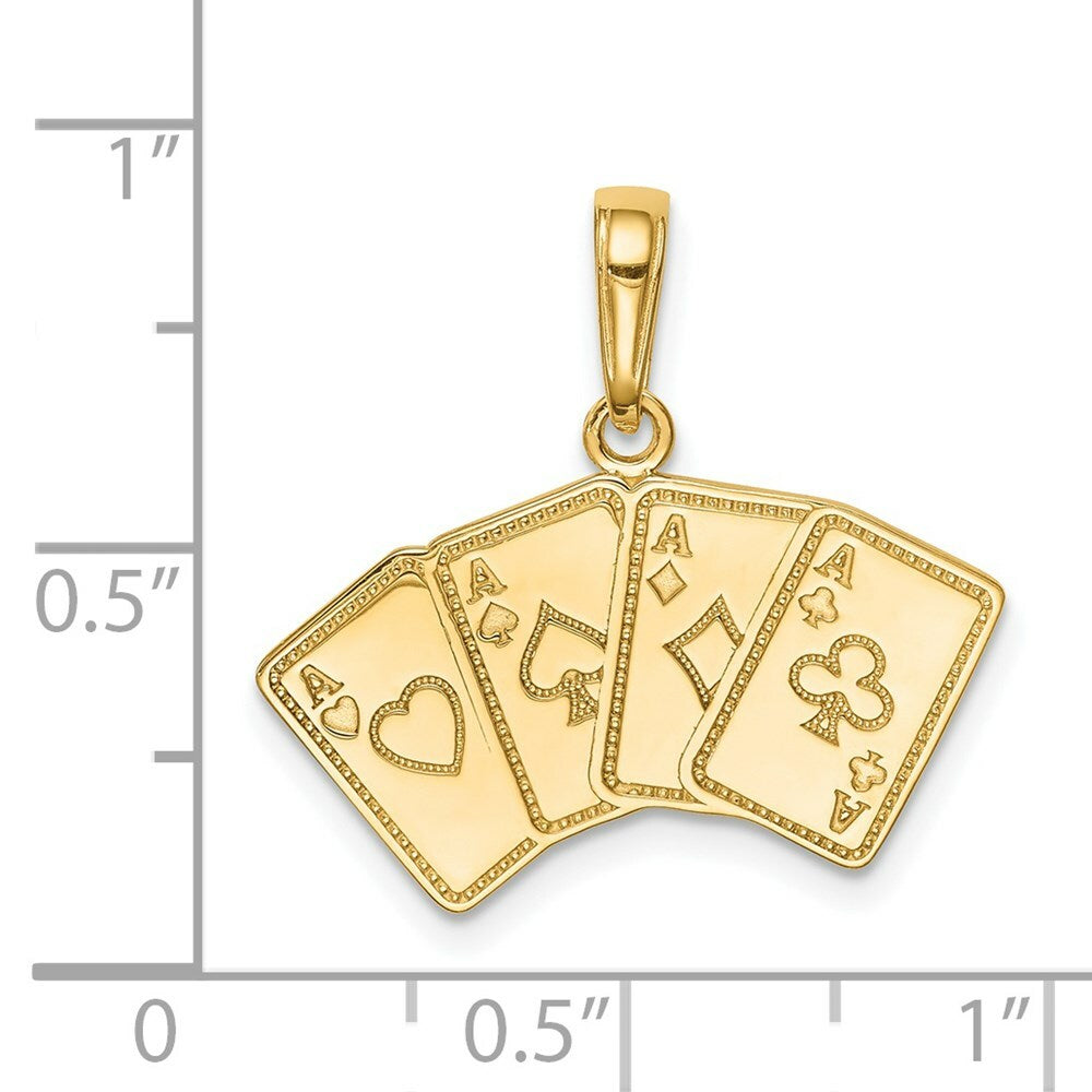 14K Yellow Gold Aces Playing Cards Pendant