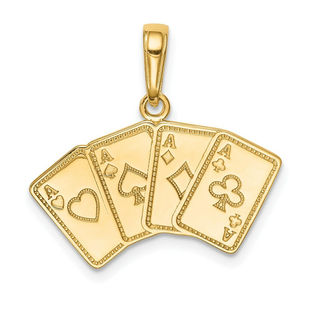 14K Yellow Gold Aces Playing Cards Pendant