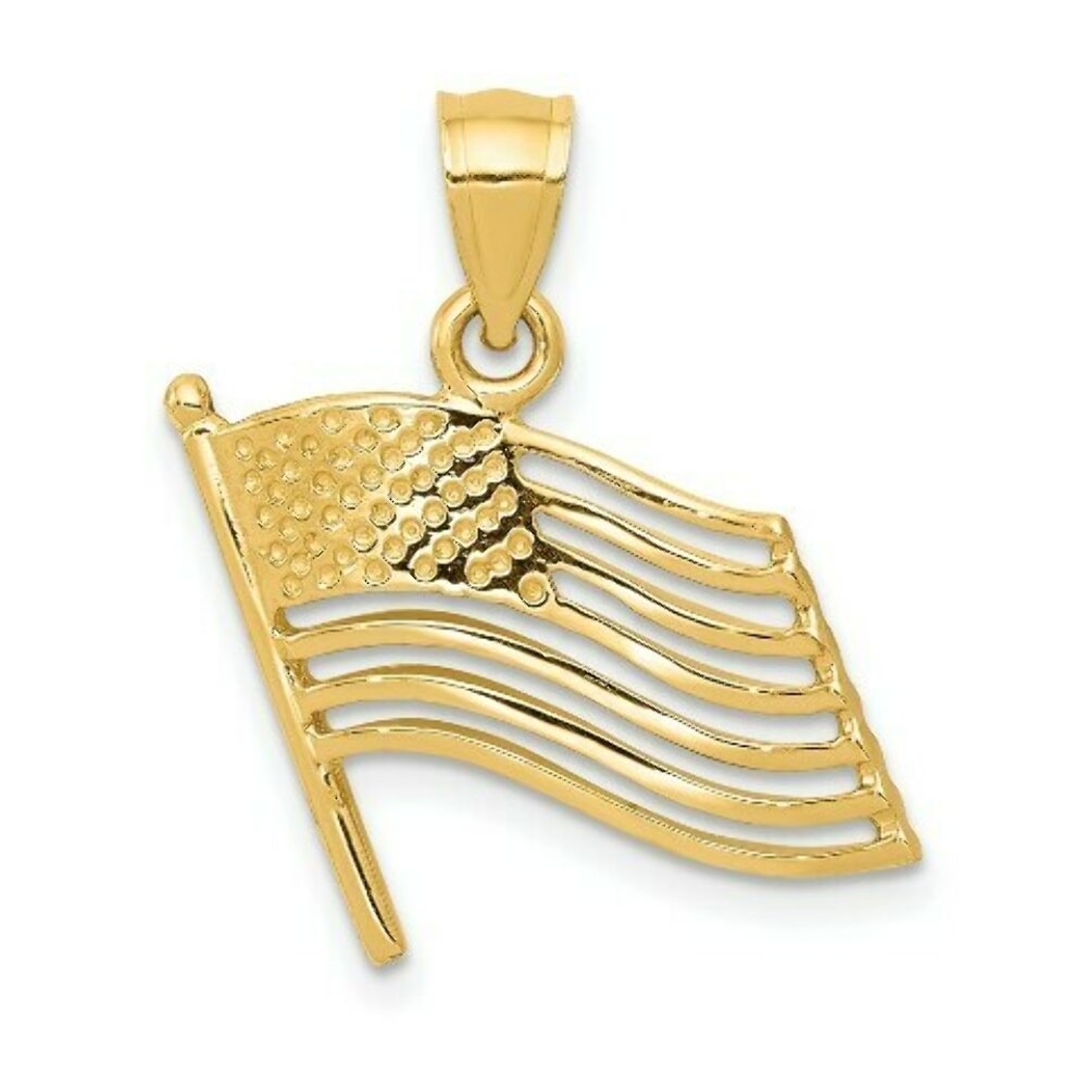 14K Yellow Gold American Flag Pendant