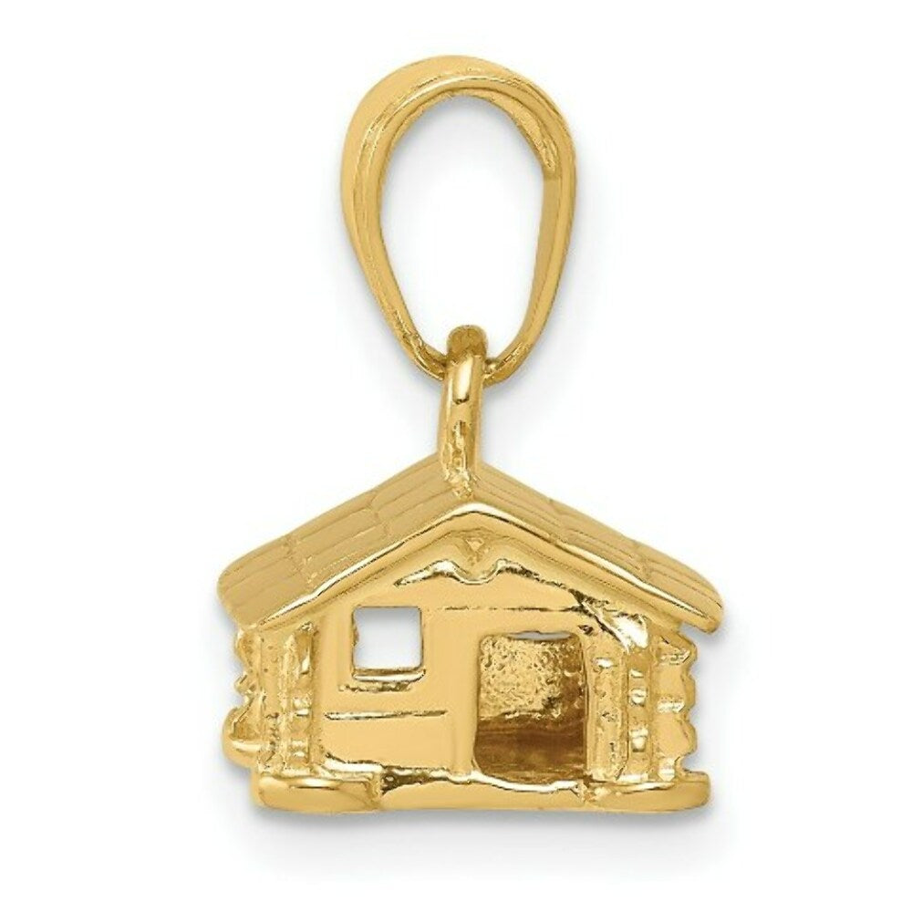 14K Yellow Gold 3-D Log Cabin Pendant
