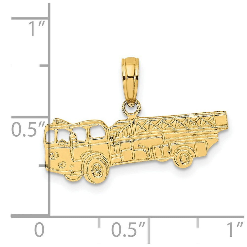 14K Yellow Gold Fire Truck Charm Pendant