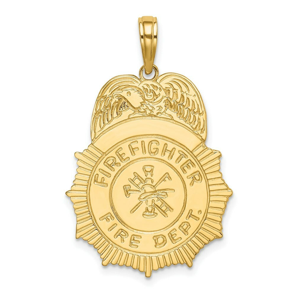 14K Yellow Gold Fireman Fire Dept Badge Charm Pendant
