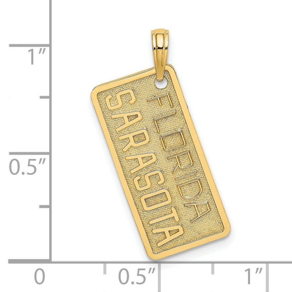 14K Yellow Gold Florida Sarasota License Plate Charm Pendant