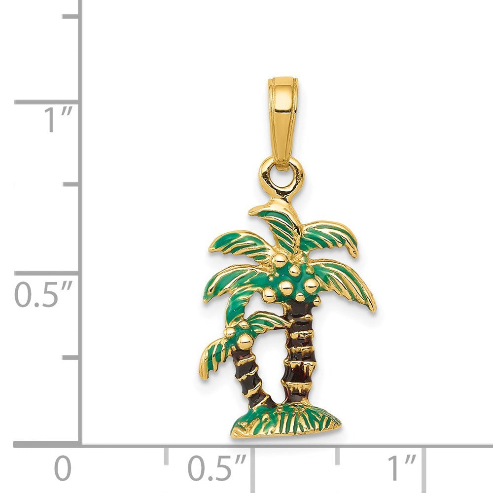14K Yellow Gold Enameled Palm Trees Pendant