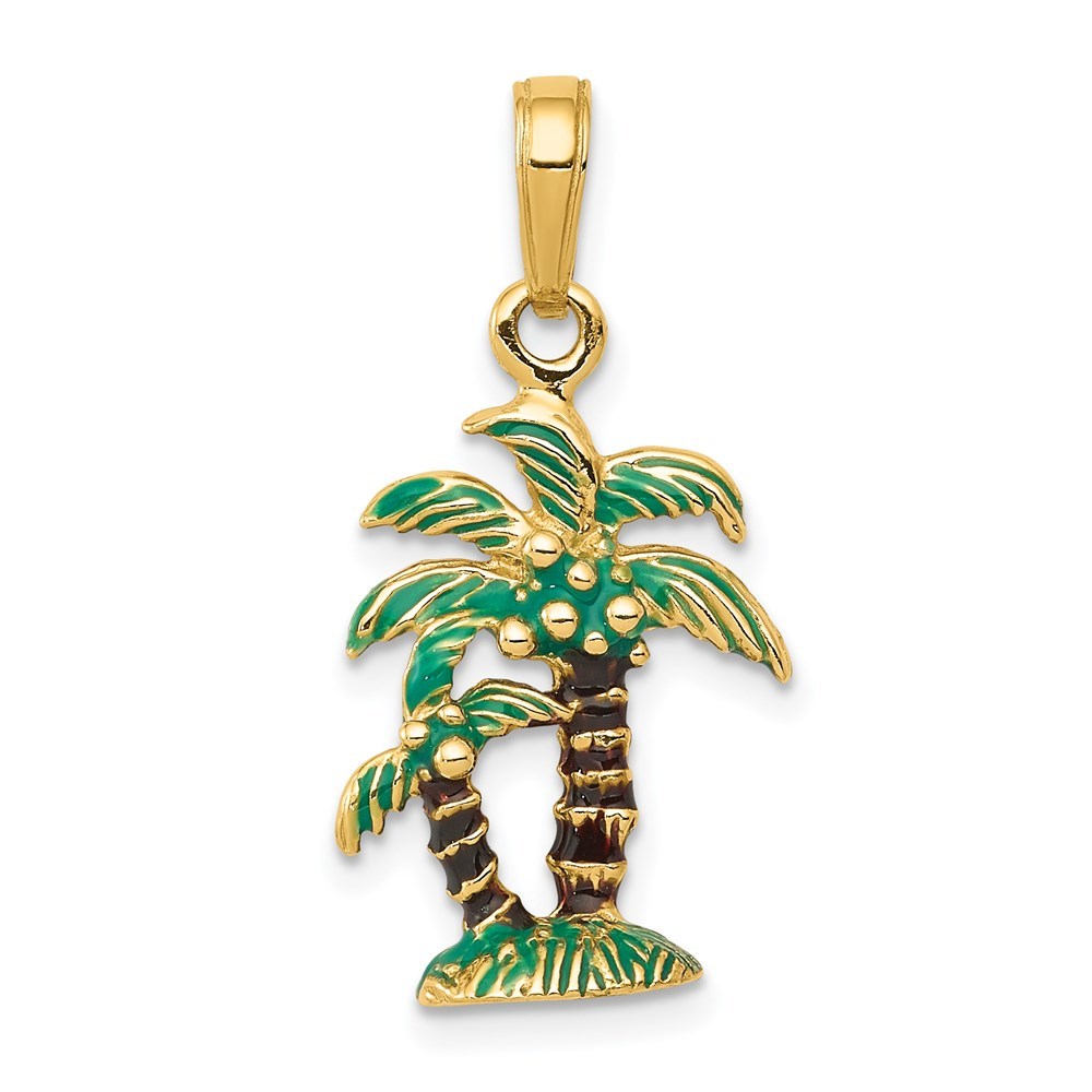 14K Yellow Gold Enameled Palm Trees Pendant