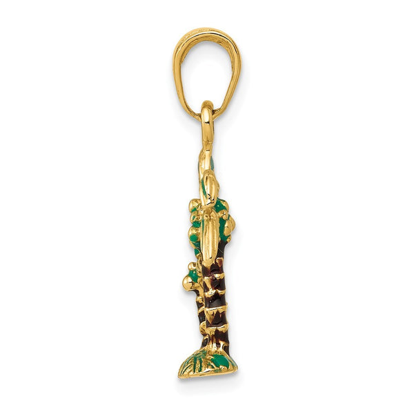 14K Yellow Gold Enameled Palm Trees Pendant