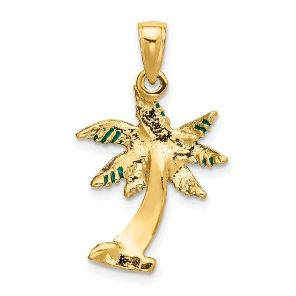 14K Yellow Gold Enameled Palm Tree Pendant