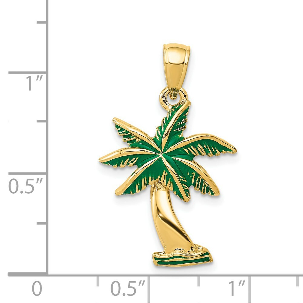 14K Yellow Gold Enameled Palm Tree Pendant