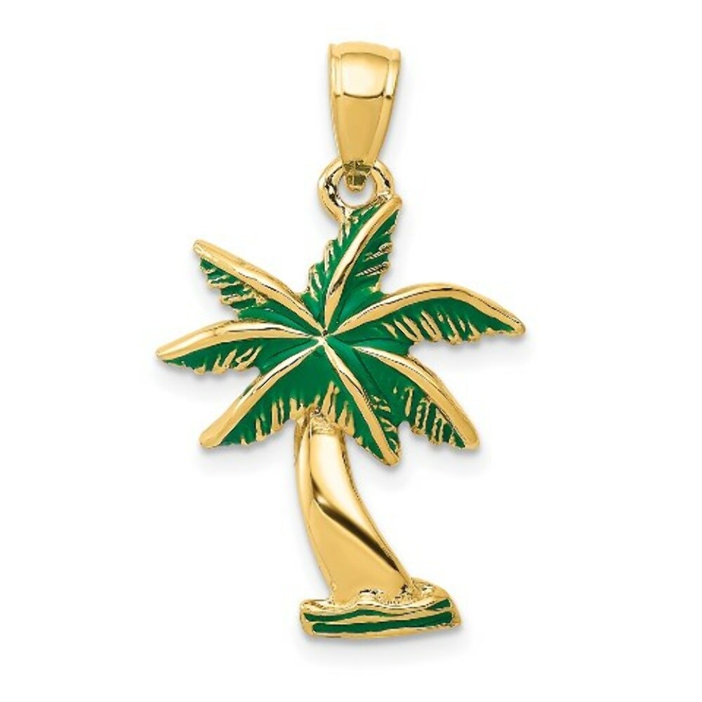 14K Yellow Gold Enameled Palm Tree Pendant