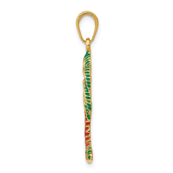 14K Yellow Gold Enameled Palm Tree Pendant