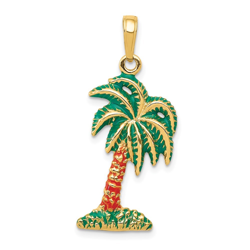 14K Yellow Gold Enameled Palm Tree Pendant