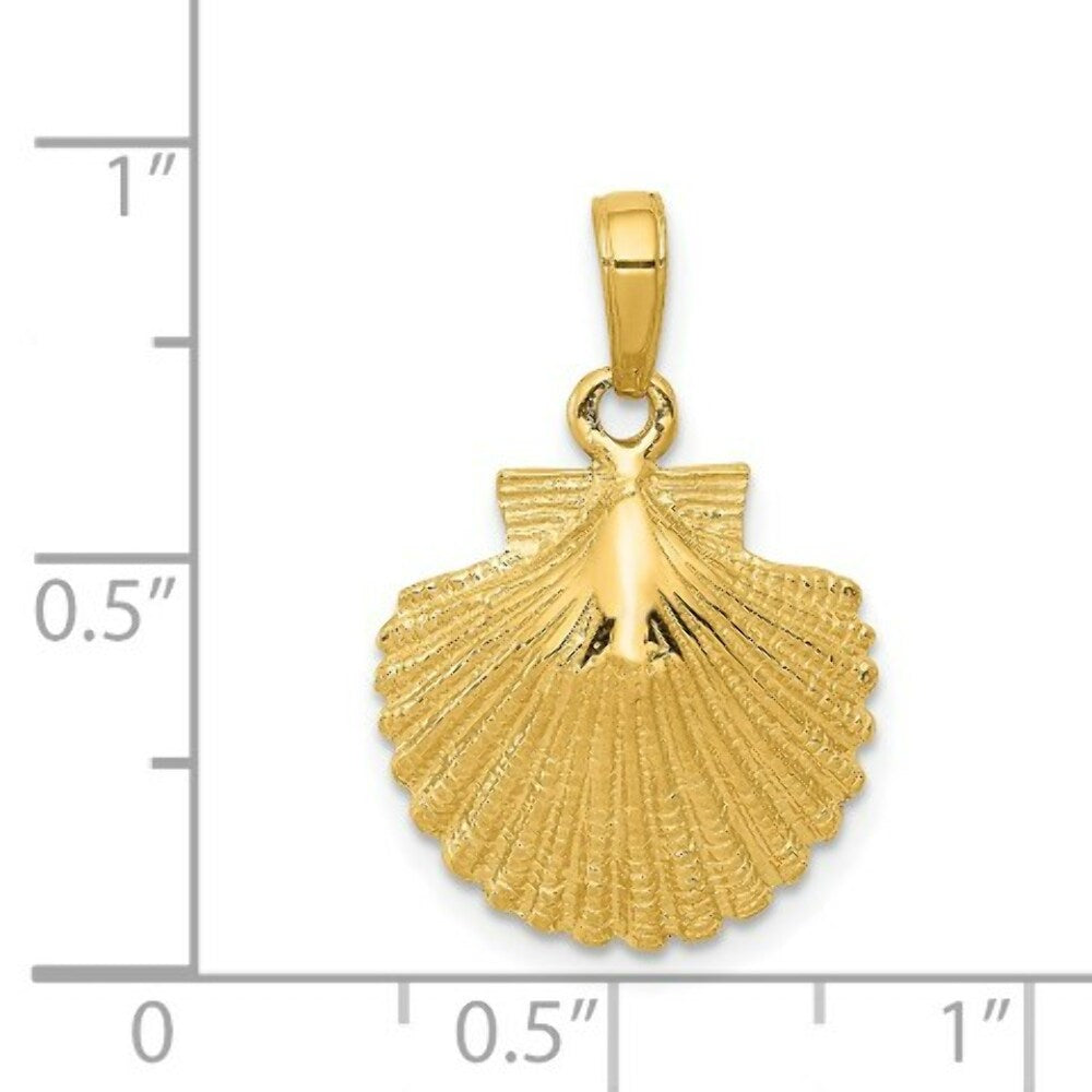 14K Yellow Gold Scallop Shell Pendant 15mm width