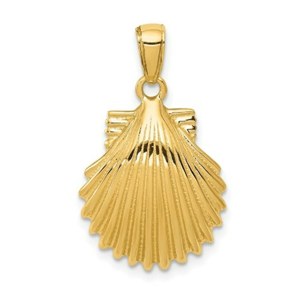 14K Yellow Gold Scallop Shell Pendant 15mm width