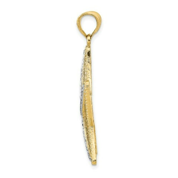 14K Yellow Gold with White Rhodium Diamond-cut Textured Starfish Pendant