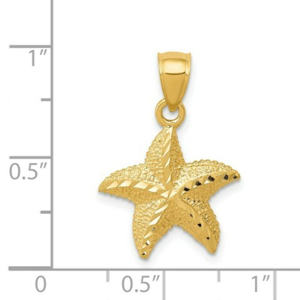 14K Yellow Gold StarFish Pendant 22mm length