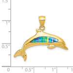 Load image into Gallery viewer, 14K Yellow Gold Imitation Opal Dolphin Pendant
