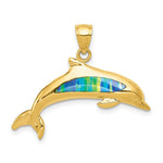 Load image into Gallery viewer, 14K Yellow Gold Imitation Opal Dolphin Pendant
