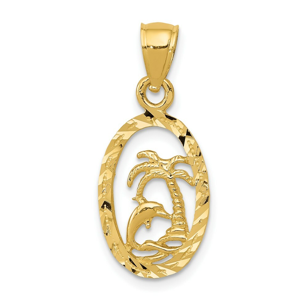 14K Yellow Gold Dolphin and Palm Tree Pendant