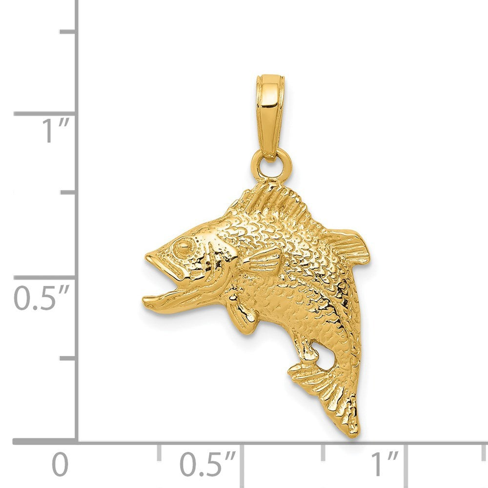 14K Yellow Gold Jumping Bass Fish Pendant