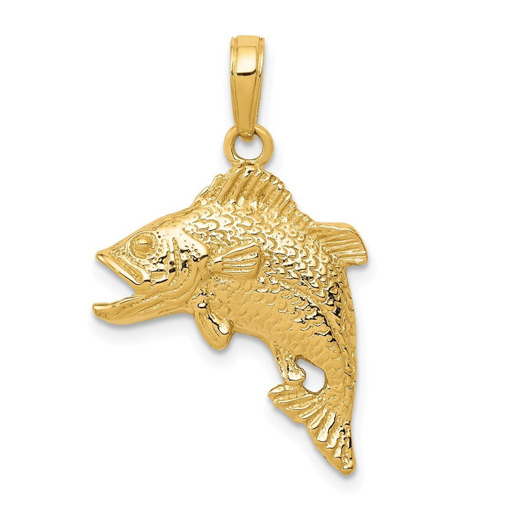 14K Yellow Gold Jumping Bass Fish Pendant