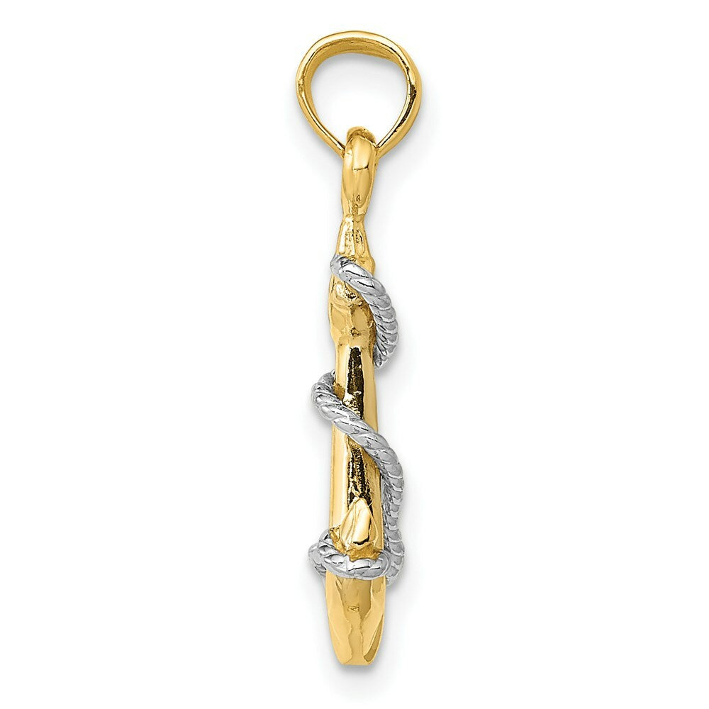 14K Two-tone Gold Anchor w/Rope Pendant
