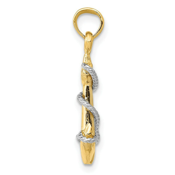 14K Two-tone Gold Anchor w/Rope Pendant
