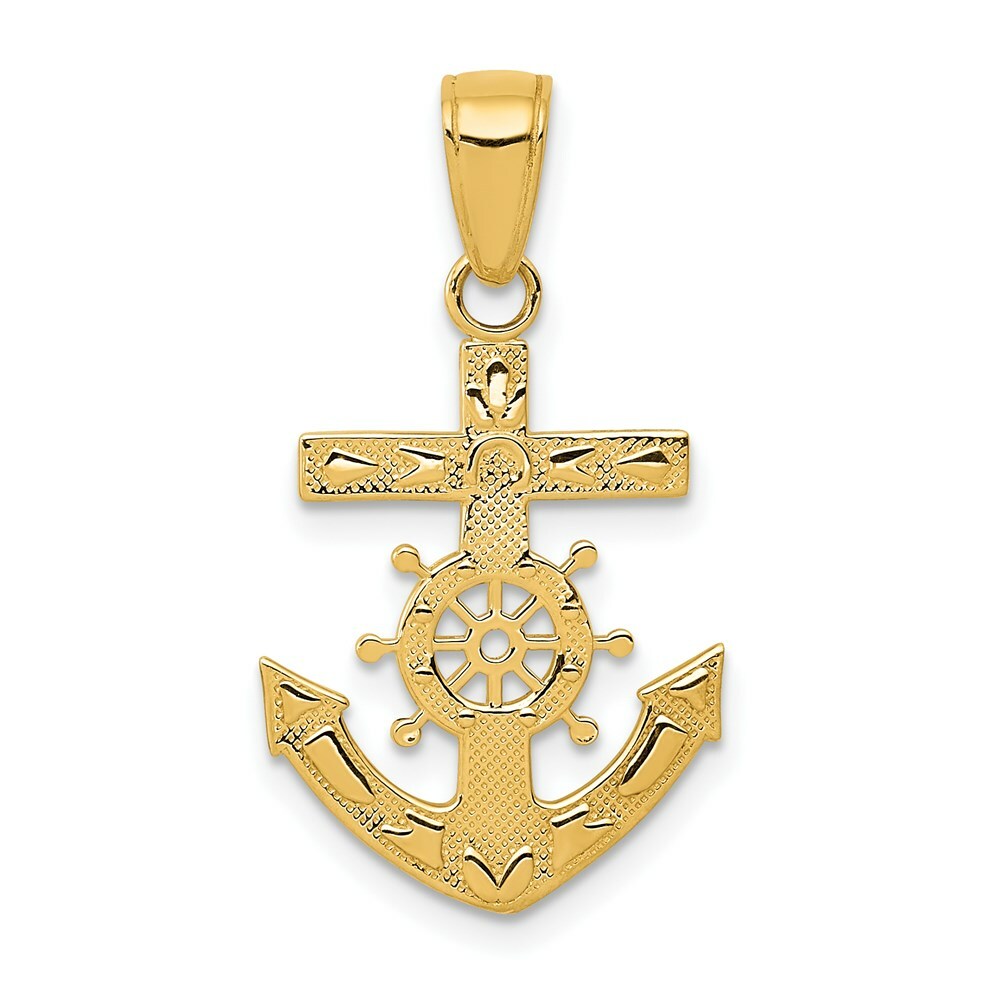 14K Yellow Gold Mariner's Cross Pendant 25mm length