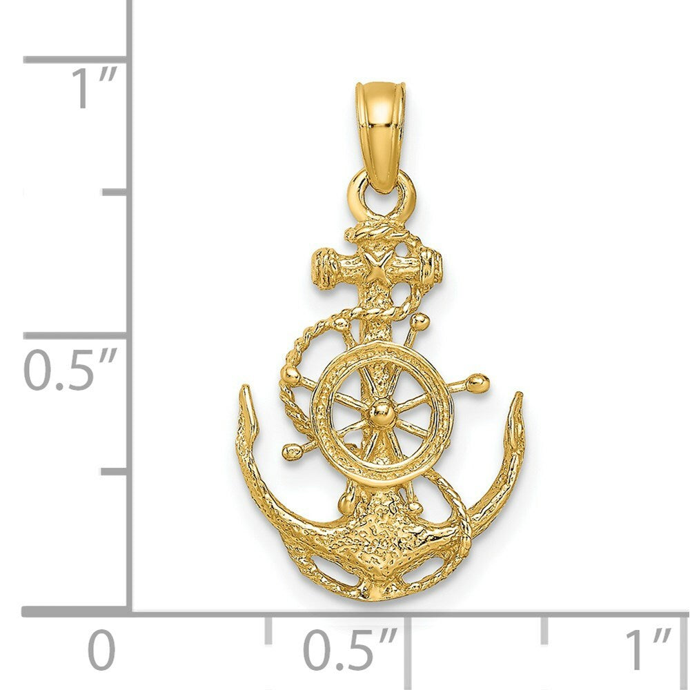 14K Yellow Gold Small Anchor with Wheel Pendant